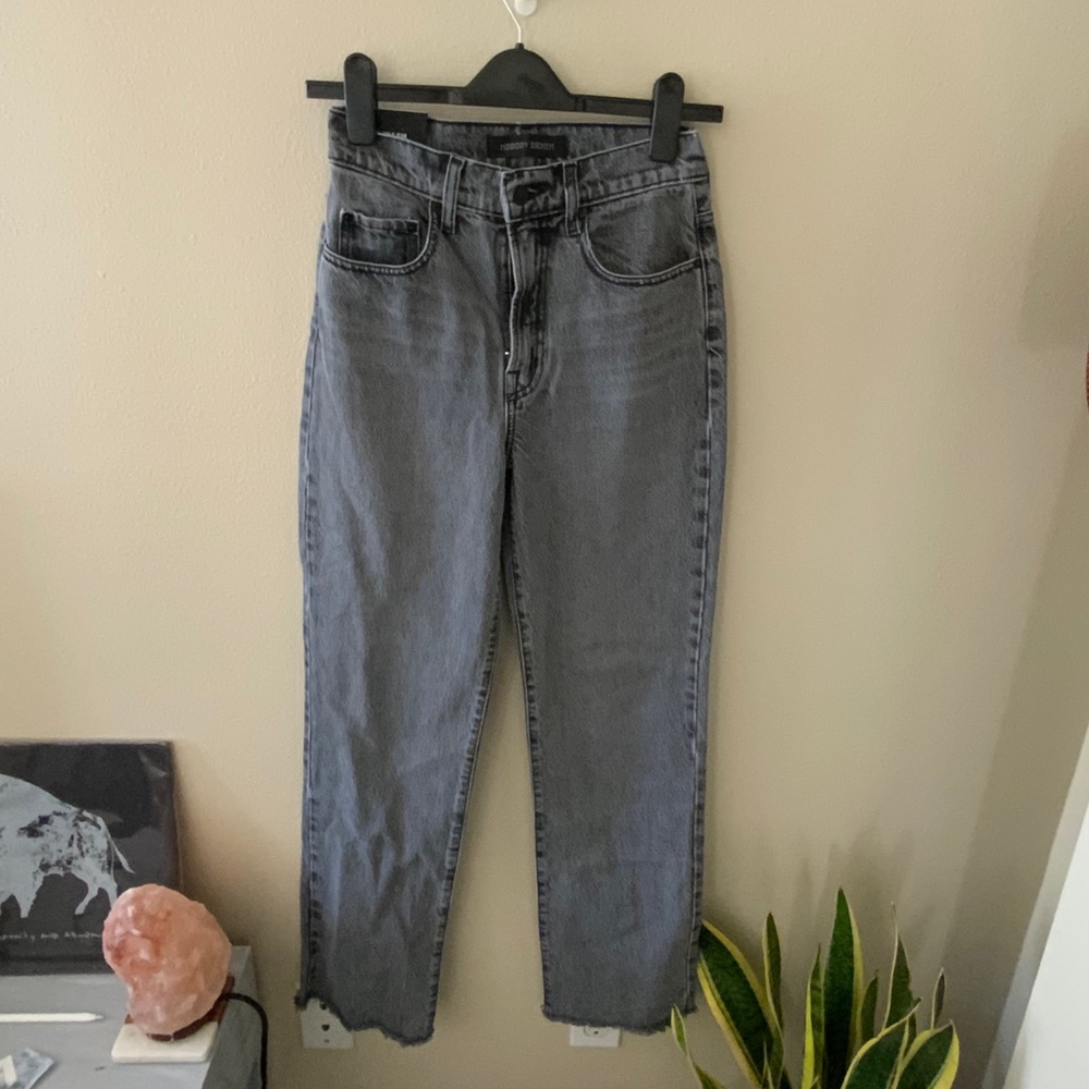 High rise straight grey jeans